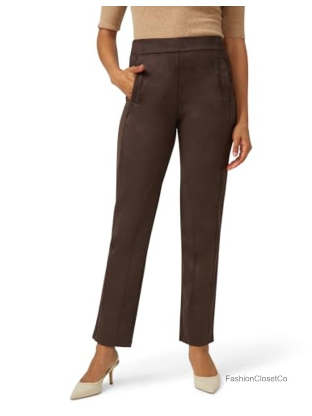 Suede Pull-On Leggings with Pockets Mid Rise Straight Leg